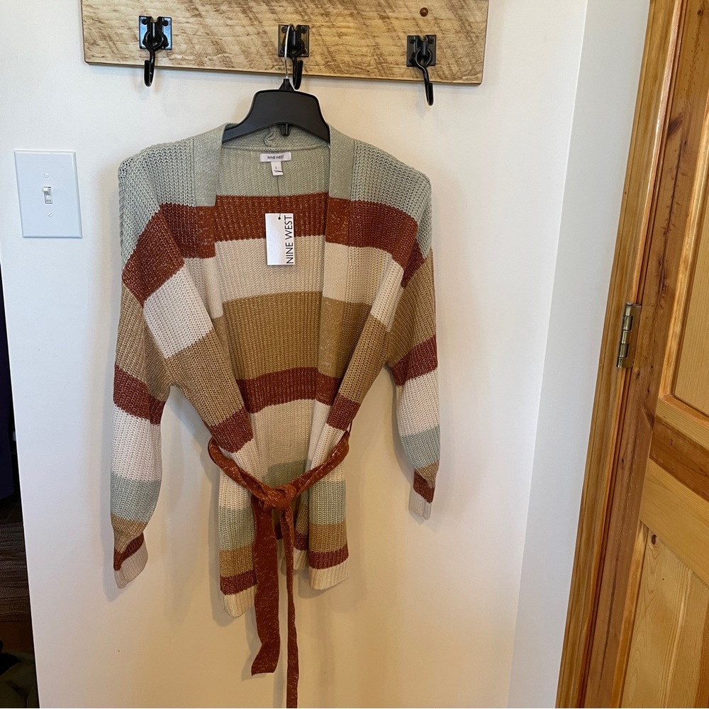 Women's Large Colorblock Long Sleeve Sweater Open Front Cardigan Nine West $50